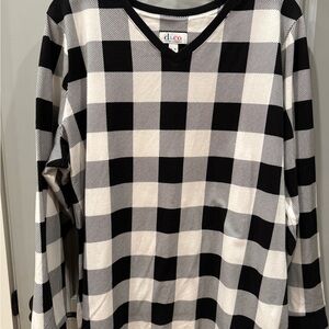 Denim&Co Buffalo Plaid V-Neck Jersey Tunic Size XL.   Blue/White